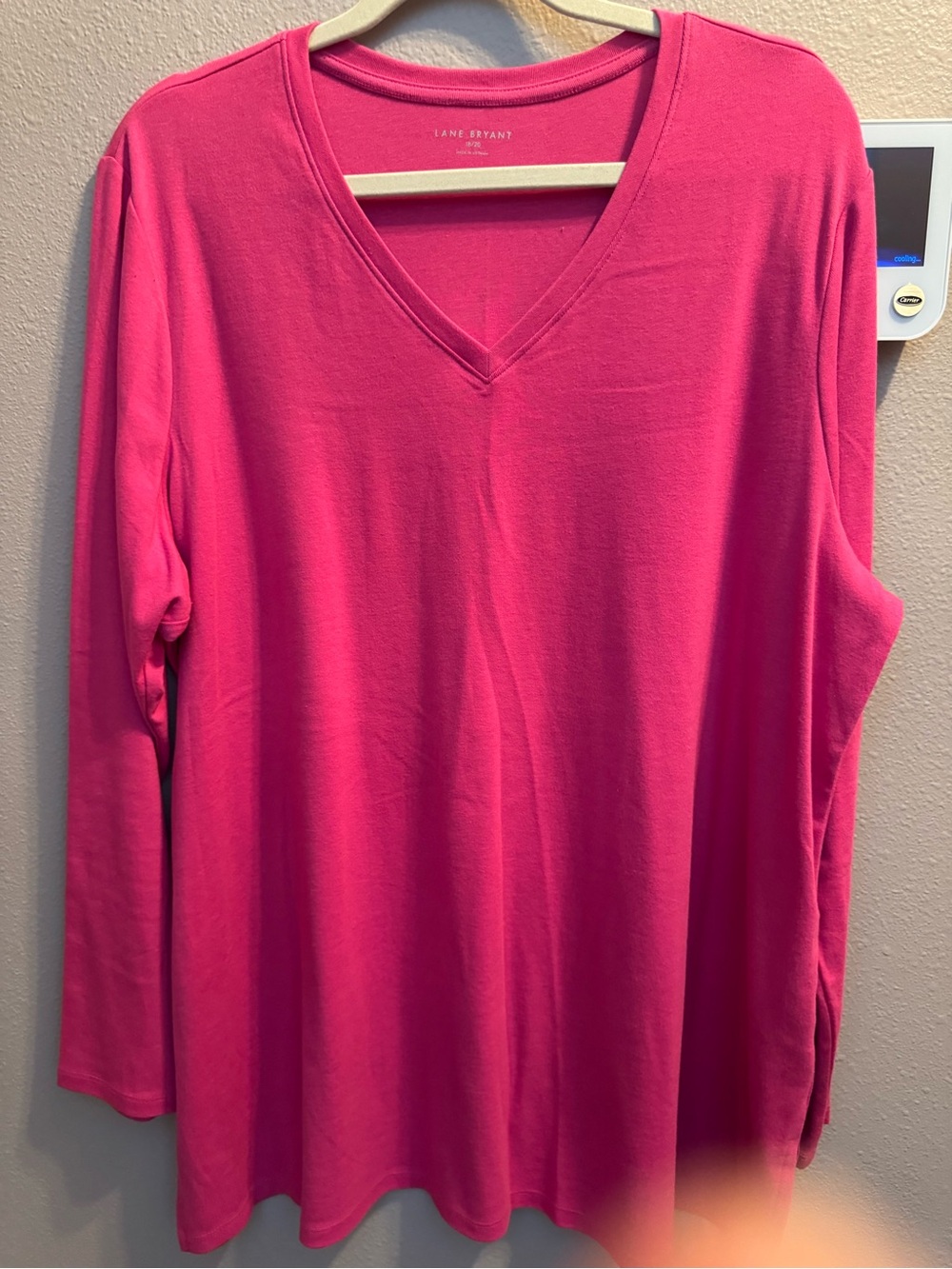 Lane Bryant Hot Pink V-Neck Long Sleeve Tee